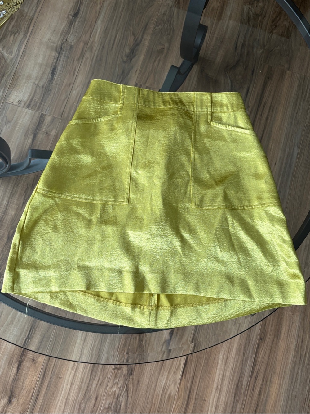 silence + noise Yellowish Green Satin A-Line Mini Skirt
